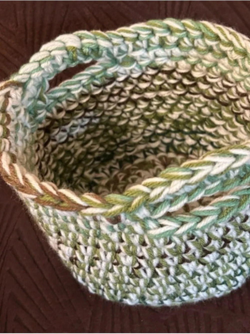 Handcrafted Green & White Crocheted Home Accent Basket
